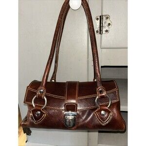 Italian Leather Satchel Shoulder Handbag Brown Clean